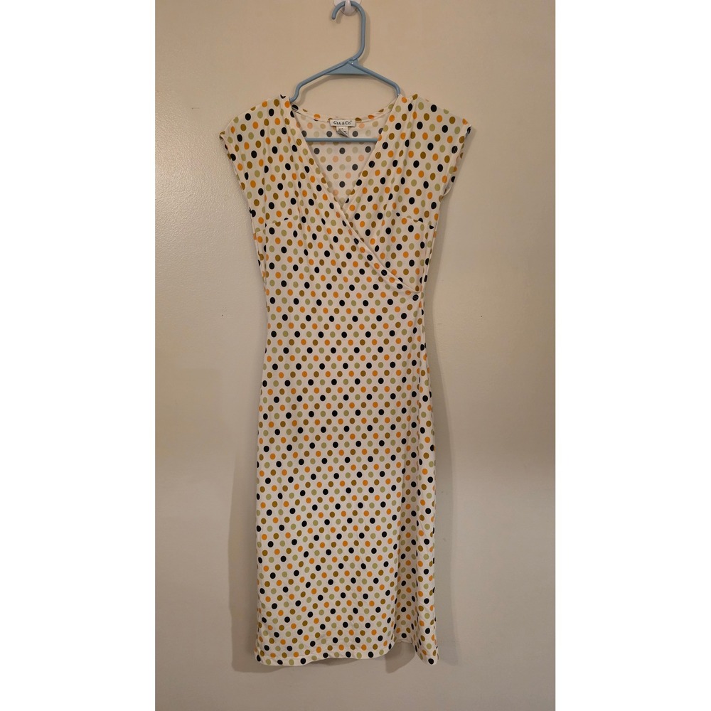 Gia & Co Polka Dot Wrap V-Neck Sheath Dress Italy Cap Sleeve Multi-Color Small